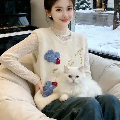 重工刺绣女针织马甲高级感