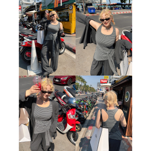 AZHOUSDAY阿周家微胖大码 胖mm遮肉显瘦百搭休闲三件套 慵懒风套装