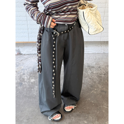 阿周家大码微胖秋季筷子腿 潮流斜纹百搭显瘦工装休闲裤女 送腰带