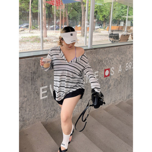 AZHOUSDAY阿周家“chill松驰感tee”30%天丝冰感条纹防晒罩衫T恤