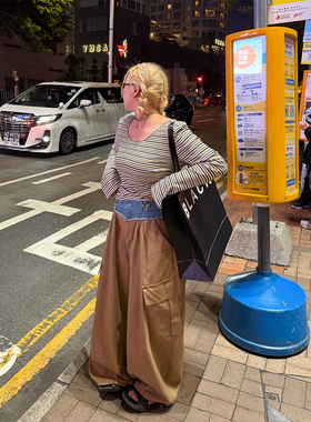 阿周家【jenni*私藏】chao重工牛仔撞色拼接立体大口袋休闲工装裤