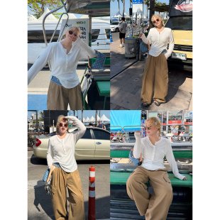 阿周家 本期bi入私服天丝竹节棉一排扣高弹收腰T恤女 松弛懒人t