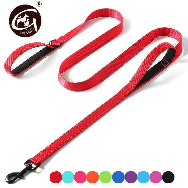 亚马逊热卖双手柄宠物牵引绳纯色柔软内衬狗牵引绳尼龙反光狗绳