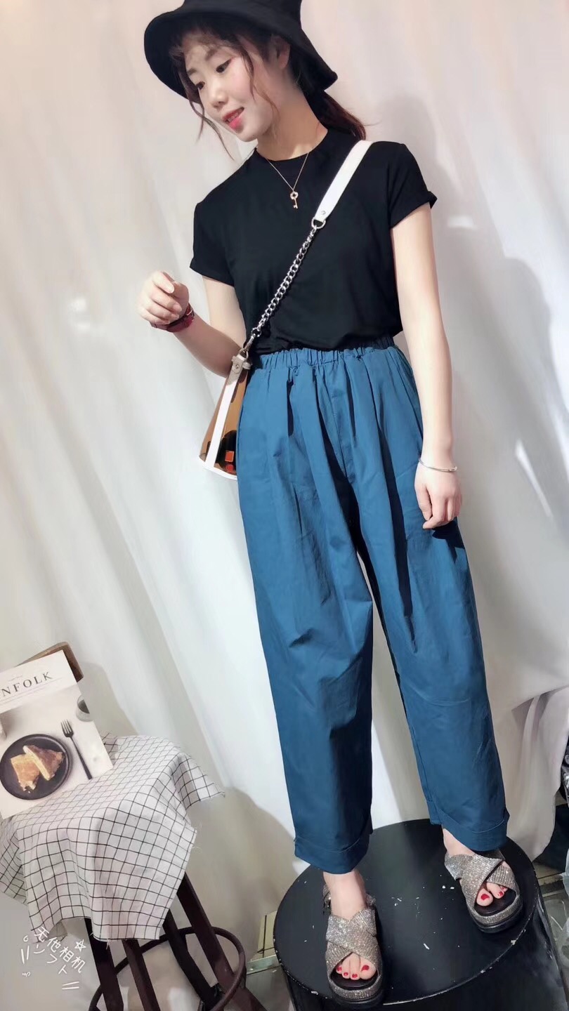 2018韩版女装夏装哈伦裤休闲新款宽松显瘦两件套萝卜裤短袖套装