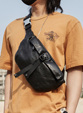 真皮胸包男款斜挎包男士包包休闲百搭跨肩包女头层牛皮随身腰包潮