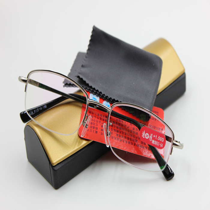 防蓝光老花镜高档男银白半框树脂