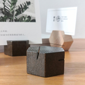 木质卡片夹照片标签底座桌面六边形双槽卡片底座标签支架名片摆件