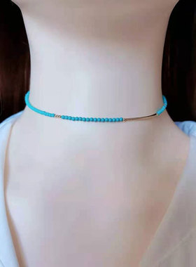 进口14K包金绿松石锁骨链简约百搭颈链女款小众设计ins项链定制