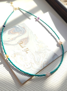 淡水珍珠优化小绿松石南红青金发晶多宝项链锁骨链送闺蜜朋友礼物