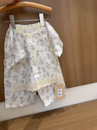 新款棉纱短袖七分裤百分百双层纱布棉男童女童家居服开衫款A类