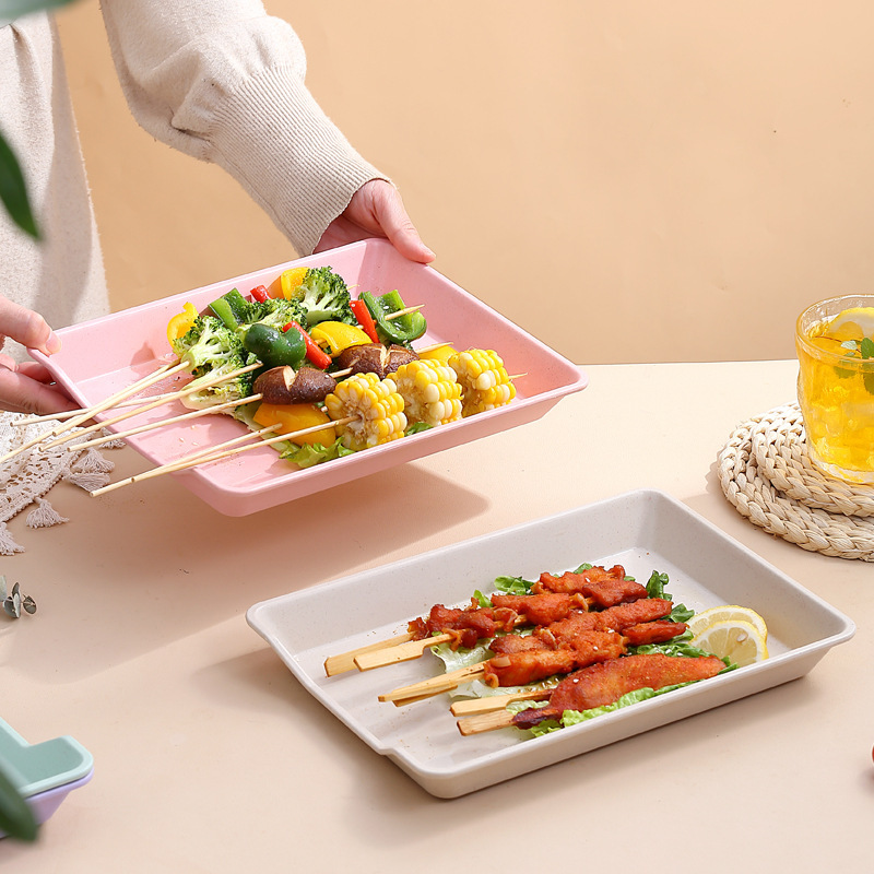 小麦秸秆烧烤盘家用长方形炸串烤串托盘火锅备菜塑料盘子餐具