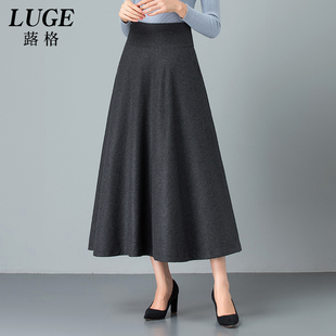 a字伞裙加厚呢子半裙 中长款 深灰色半身裙女秋冬毛呢长裙冬季 新款