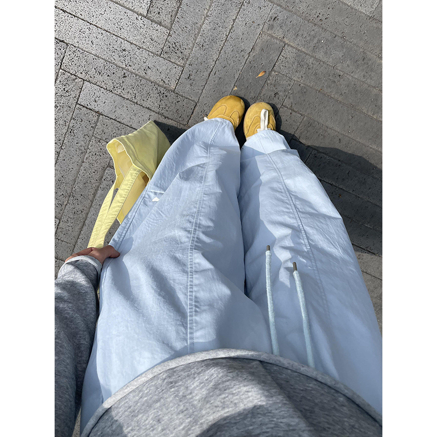 韩系蓝色爱心刺绣速干工装裤女夏季薄款小个子休闲直筒阔腿运动裤