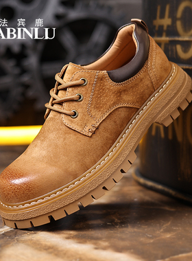 法宾鹿复古工装鞋真皮大头皮鞋时尚休闲鞋厚底劳保鞋潮鞋男鞋子