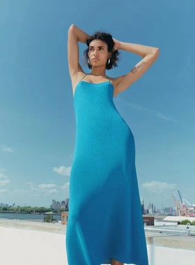 阳光家 夏季欧美Z家天蓝色金属丝吊带长裙长款修身性感女装针织裙