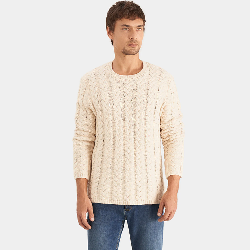 阳光家 秋冬新款外贸欧美大码男装圆领麻花复古厚毛衣针织衫长袖
