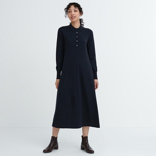 女装 阳光家 细羊毛翻领长袖 外贸日单U 针织毛衣连衣裙A字裙 秋冬季