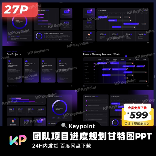 27页团队项目进度规划甘特图PPT模板Keypoint大师ppt设计
