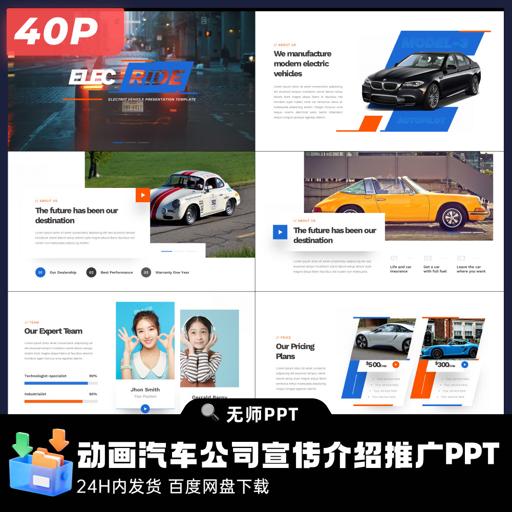 40页动画汽车新能源汽车公司宣传介绍推广PPT模板