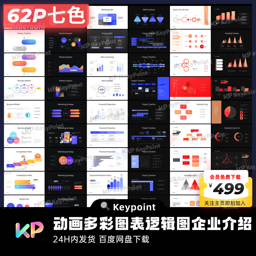 62页动画多彩图表逻辑图企业介绍汇报PPT模板Keypoint大师ppt设计 商务/设计服务 PPT设计 原图主图