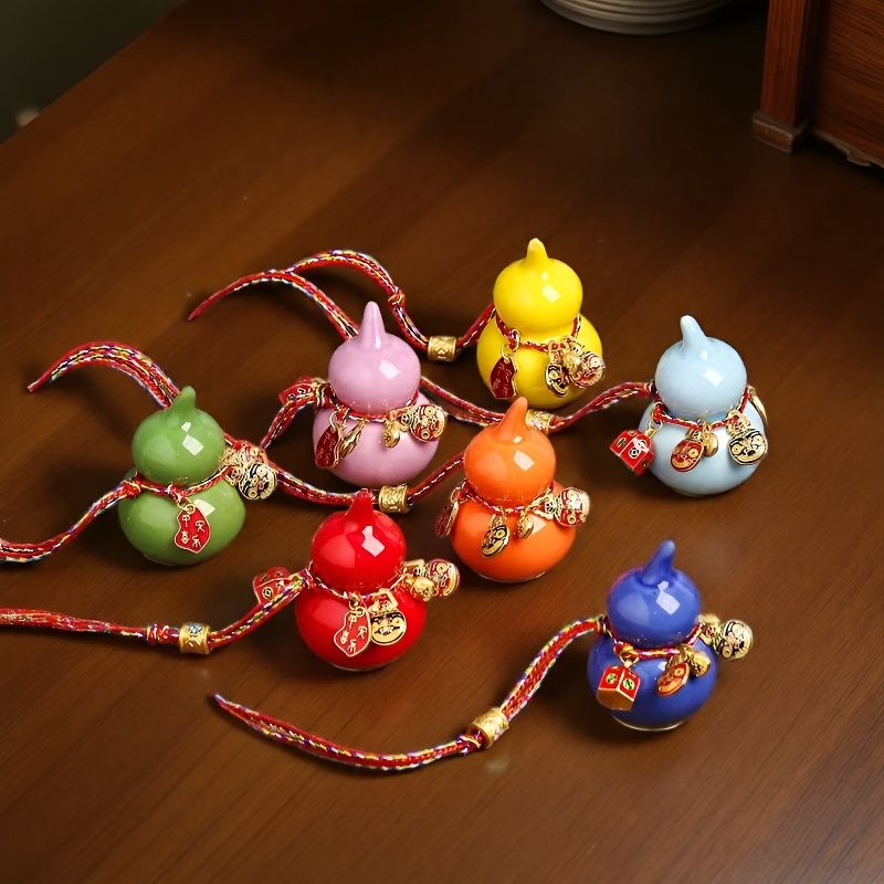 七彩小葫芦陶瓷招财茶桌车载摆件