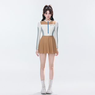 泡温泉泳装 防晒保守微胖显瘦遮肉冲浪服款 平角长袖 泳衣女2026新款