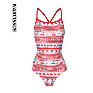 水仙SWIM格子樱桃原创女士新品 吊带三角可爱连体游泳运动泳衣