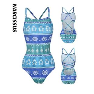 水仙SWIM费尔岛毛衣款连体泳衣单层无胸垫运动游泳训练竞速泳衣