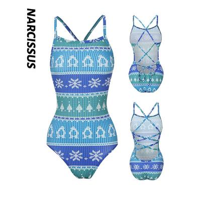 水仙SWIM费尔岛毛衣款连体泳衣单层无胸垫运动游泳训练竞速泳衣