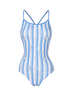 水仙SWIM海洋风蓝白条纹清新连体新款吊带三角游泳运动竞速泳衣