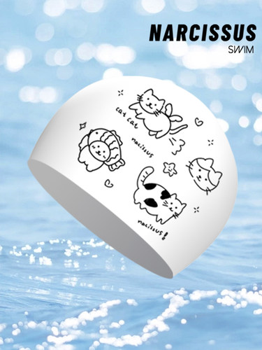 水仙SWIM原创猫咪飞天小猫硅胶可爱卡通防水游泳护耳不勒头泳帽