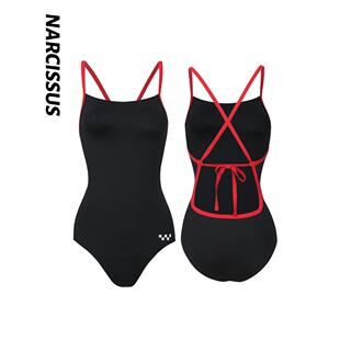 水仙SWIM女士游泳2024新款 系带连体泳衣单层高弹贴合吊带运动泳衣