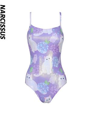 水仙SWIM偏光亮片细肩带三角连体单层无胸垫运动游泳紧身竞速泳衣