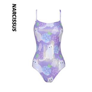 水仙SWIM偏光亮片细肩带三角连体单层无胸垫运动游泳紧身竞速泳衣