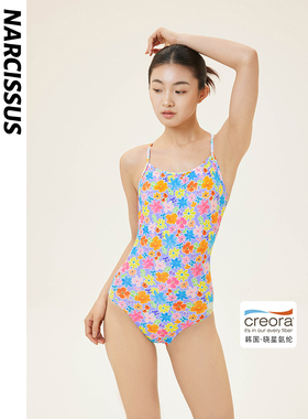 水仙SWIM原创印花碎花竞速三角吊带训练比赛连体泳衣竞技游泳泳衣