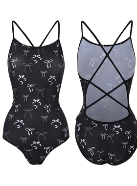 水仙SWIM黑色百搭蝴蝶结显瘦三角连体运动单层中叉竞技女式游泳衣