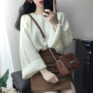 2025秋冬新款女装甜美宽松纯色圆领长袖针织衫套头毛衣IU