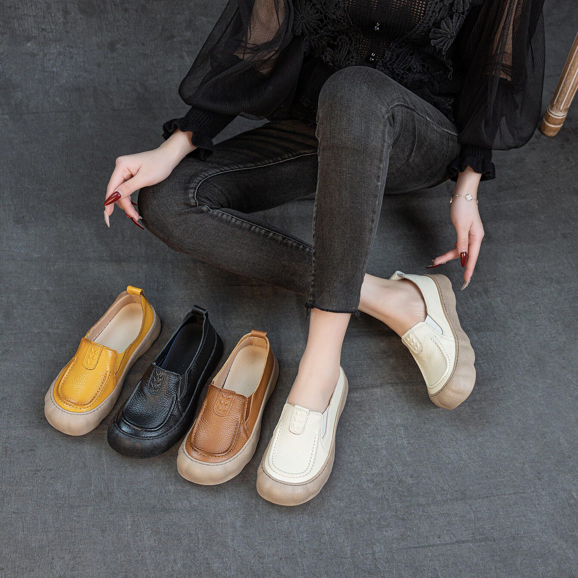 2026香港潮牌乐福鞋女复古手工平跟软底舒适一脚蹬女单鞋