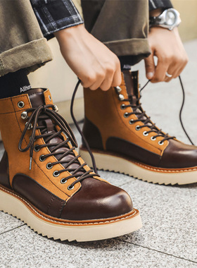 马丁靴男款2026秋季高帮皮鞋高级感靴子厚底男鞋英伦风真皮工装靴