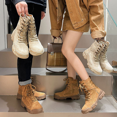 马丁靴女2025春季新款厚底反绒皮短靴子情侣款徒步登山鞋休闲男鞋