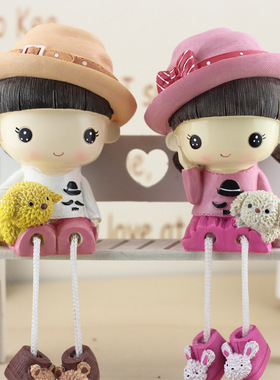 新款卡通树脂吊脚娃娃创意情侣家居饰品摆件挂墙上装饰品结婚可爱