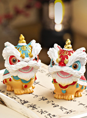 国潮舞狮醒狮创意摆件感小众桌面茶桌面装饰家居装饰玄关工艺品