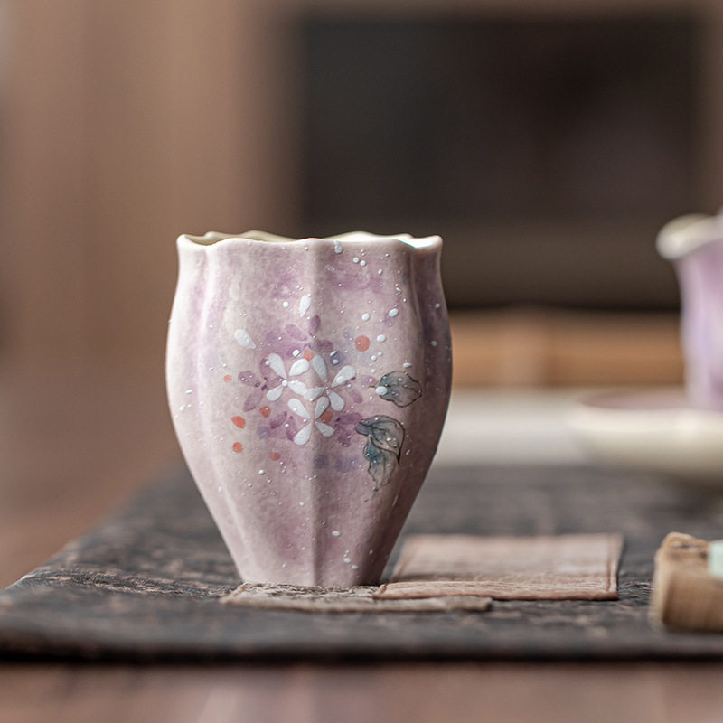 手绘绣球花釉下彩紫鳞茶杯陶瓷主人杯单杯精致品茗杯女士功夫茶具,餐饮具,茶杯,淘宝优惠券,粉丝福利购,淘宝优惠卷