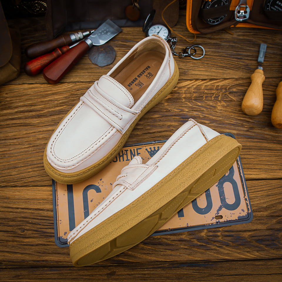 2024秋冬新款乐福鞋男一脚蹬韩版潮流百搭休闲英伦真皮懒人鞋软底