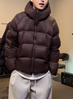 二狗同款 25ss冬季男女款连帽纯色高绒量厚款白鸭绒羽绒服DS977