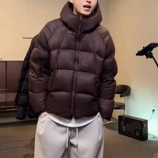 二狗同款 25ss冬季男女款连帽纯色高绒量厚款白鸭绒羽绒服DS977