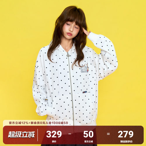 AFGK x 不二家联名 波点美式印花开衫春秋卫衣男女百搭休闲帽衫