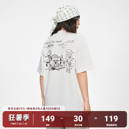 AFGK26SS手绘涂鸦小羊竹节棉短袖T夏季男女休闲百搭国潮情侣上衣