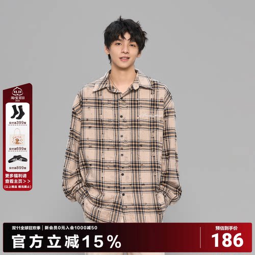 AFGK25FW破洞毛边格纹衬衫外套