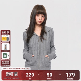 男女春秋休闲上衣 情侣潮流针织衫 AFGK25FW麻花纹连帽毛衣开衫 秋季